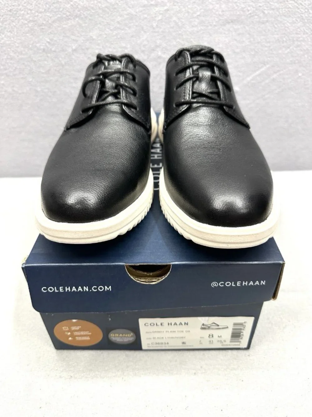 Cole Haan Grand+ Shoes Mens Size 8 M Leather Plain Toe Oxford C36934 NIB